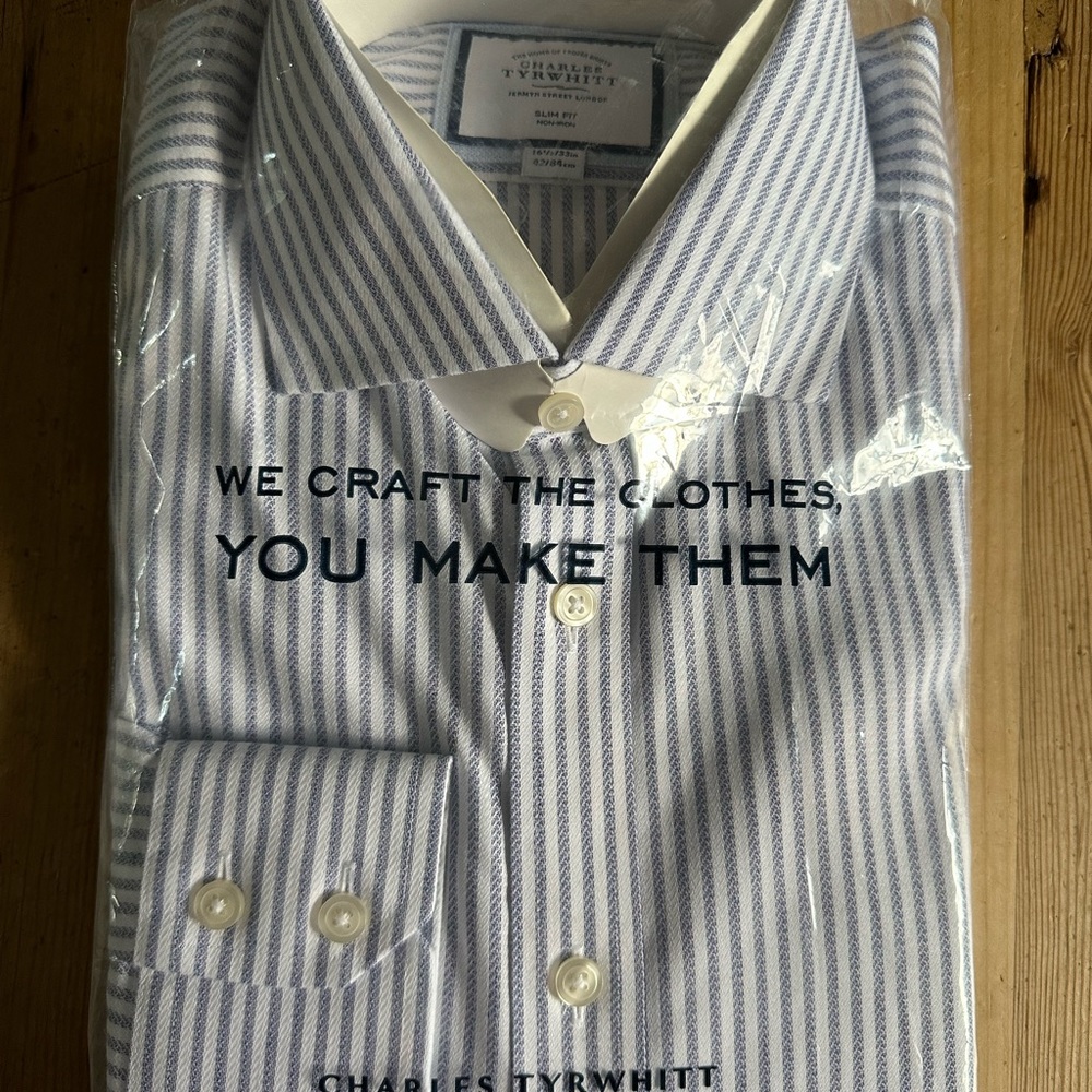Charles Tyrwhitt Henley Weave Stripe Shirt-Royal Blue NEVER TAKEN OUT OF PACKAGE